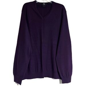 CALVIN KLEIN DEEP PURPLE V-NECK WOOL SWEATER